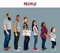 Various of diversity people full body set standing on background
