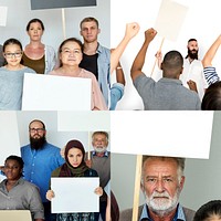 Diverse Group of People with Protest Sign Studio Collage