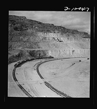 Production. Copper. Open-cut copper mining operations at the Phelps-Dodge Mining Company at Morenci, Arizona. This plant is supplying great quantities of the copper so vital in our war effort. Sourced from the Library of Congress.