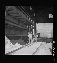 Production. Copper. Ore car dumper and grizzles at copper concentrator at the Phelps-Dodge Mining Company, Morenci, Arizona. This plant is supplying great quantities of the copper so vital in our war effort. Sourced from the Library of Congress.