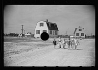 [Untitled photo, possibly related to: Homestead children coming home from school, Decatur Homesteads, Indiana]. Sourced from the Library of Congress.