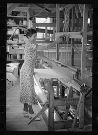 [Untitled photo, possibly related to: Weaving at the Tygart Valley Homesteads, West Virginia]. Sourced from the Library of Congress.