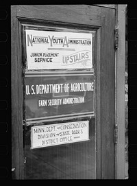 Entrance to FSA (Farm Security Administration) office, Bemidji, Minnesota. Sourced from the Library of Congress.