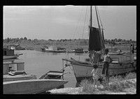 Fishing boats that have helped provide a supplementary income for many of the former sugarcane growers in this section of Louisiana. Sourced from the Library of Congress.