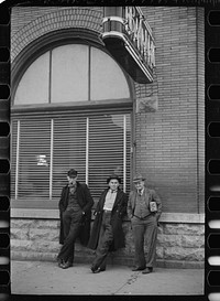 [Untitled photo, possibly related to: Unemployed miners on corner of main street, Herrin, Illinois]. Sourced from the Library of Congress.