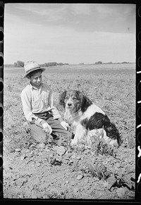[Untitled photo, possibly related to: Young sugar beet worker with dog, Treasure County Montana]. Sourced from the Library of Congress.