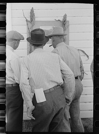 Farmers at sorghum exhibit, U.S. Experiment Station, Akron, Colorado. Sourced from the Library of Congress.
