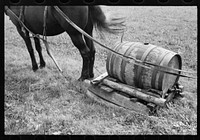 Water barrel, used for bringing water from spring which is some distance away, Garrett County, Maryland. Sourced from the Library of Congress.