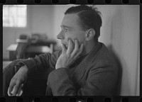 Walker Evans, profile, hand up to face. Sourced from the Library of Congress.