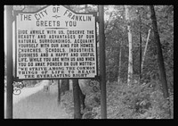[Untitled photo, possibly related to: Sign entering Franklin, New Hampshire]. Sourced from the Library of Congress.