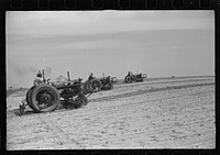 Cultivators on Seabrook Farms, between Bridgeton, and Vineland, New Jersey. This farm with several thousand acres of its' own and more thousands under contract, grows such truck crops as beans and peas almost entirely by mechanical means for its own large cannery for rapid freezing and lots for the market of Philadelphia, Baltimore and Washington. Sourced from the Library of Congress.