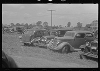 Farmers' cars parked outside of public auction, central Ohio. Sourced from the Library of Congress.