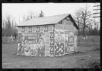 [Untitled photo, possibly related to: [Posters covering a building near Lynchburg to advertise a Downie Bros. circus]]. Sourced from the Library of Congress.
