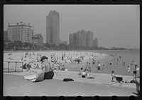 [Untitled photo, possibly related to: Public bathing beach. Chicago, Illinois. "Gold Coast" in background]. Sourced from the Library of Congress.