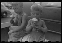 [Untitled photo, possibly related to: Farm boys eating ice-cream cones. Washington, Indiana]. Sourced from the Library of Congress.