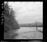The Potomac covers a main highway in Virginia during spring floods. Sourced from the Library of Congress.