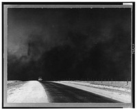 Heavy clouds of dust rising over the Texas Panhandle, Texas. Sourced from the Library of Congress.