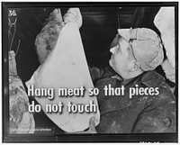 Hang meat so that pieces do not touch. Sourced from the Library of Congress.