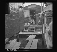 Children in the workers' quarter of Puerto de Tierra. Note the water of the tidal swamp under the houses and "sidewalk." San Juan, Puerto Rico. Sourced from the Library of Congress.