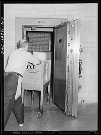 Washington, D.C. Postage stamp storage vault for storing completed stamps at the United States Bureau of Engraving and Printing. Sourced from the Library of Congress.