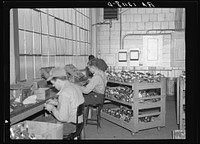 Workers in the vacuum cleaner factory at Reedsville, West Virginia. Many of the employees are Arthurdale homesteaders. Sourced from the Library of Congress.