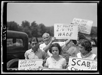 [Untitled photo, possibly related to: Picket line at the King Farm strike. Near Morrisville, Pennsylvania]. Sourced from the Library of Congress.
