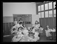 Untitled photo, possibly related to: Harlingen, Texas. FSA (Farm Security Administration) camp. Nursery school luncheon]. Sourced from the Library of Congress.