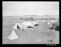 [Untitled photo, possibly related to: Quarter Circle 'U' Roundup camp. Big Horn County, Montana]. Sourced from the Library of Congress.