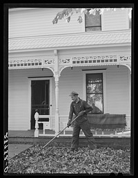 Raking leaves. Fred Ukro farm. Grundy County, Iowa. Sourced from the Library of Congress.