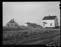[Untitled photo, possibly related to: Group of homes located near the dairy farms on Bois d'Arc Cooperative farm. The same well and pump that furnishes water for the barns serves to supply the homes. Osage Farms, Missouri]. Sourced from the Library of Congress.