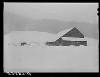 [Untitled photo, possibly related to: Dairy barn and farm during snowstorm near Barnard. Windsor County, Vermont]. Sourced from the Library of Congress.