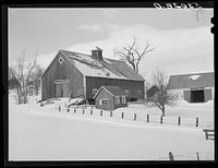 [Untitled photo, possibly related to: Barns on R.W. Cassidy's farm, Putney, Vermont. He owns about two hundred acres, has lived here about seventeen years]. Sourced from the Library of Congress.