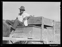 The waterboy, who takes water in his cart to the men working in the fields all day. Terrebonne Project, Schriever, Louisiana. Sourced from the Library of Congress.
