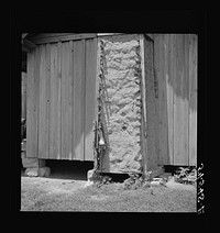 Melrose, Natchitoches Parish, Louisiana. Chimney built of mud and sticks on home of mulatto family, a tenant on Balthazar Plantation (see general caption). Sourced from the Library of Congress.