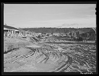 Defense housing project, Newton D. Baker Village, under authority of housing commission of Columbus, Georgia. Construction delayed on account of heavy rains. Sourced from the Library of Congress.