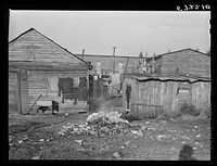 "Hotel" Pahokee for  migratory laborers. Garbage in foreground. Pahokee, Florida. Sourced from the Library of Congress.
