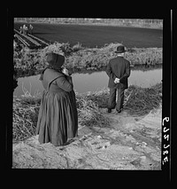 Amish farm couple from Pennsylvania observing farming methods near Sarasota, Florida. Sourced from the Library of Congress.
