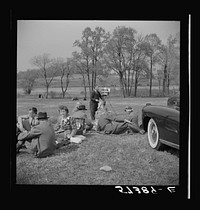 Spectators picnicking before the Point to Point Cup race of the Maryland Hunt Club. Worthington Valley, near Glyndon, Maryland. Sourced from the Library of Congress.