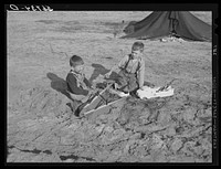 Construction worker's children playing in front of their shacks and tents near Camp Blanding. Starke, Florida. Sourced from the Library of Congress.