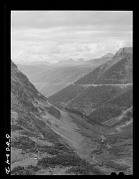 [Untitled photo, possibly related to: General view of Rocky Mountains west of Continental Divide seen from top of Logan Pass on Going-to-the-Sun highway. Glacier National Park, Montana]. Sourced from the Library of Congress.