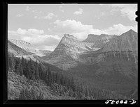 Mountains seen from highway. Glacier National Park, Montana. Sourced from the Library of Congress.