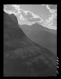 General view of Rocky Mountains west of Continental Divide seen from top of Logan Pass en route to the Sun highway. Glacier National Park, Montana. Sourced from the Library of Congress.