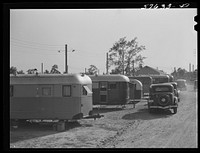 Trailer camp opposite United Aircraft where many Pratt and Whitney workers live with their families, because of housing congestion in and near Hartford, Connecticut. Sourced from the Library of Congress.