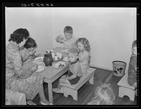 Nursery schoolchildren at lunch. Tygart Valley Homesteads, West Virginia. Sourced from the Library of Congress.