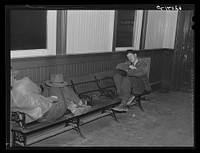 [Untitled photo, possibly related to: Boys from out of town who have come to Radford, Virginia for work at powder plant. Unable to rent a room their first night in town they are spending it in the railroad station]. Sourced from the Library of Congress.