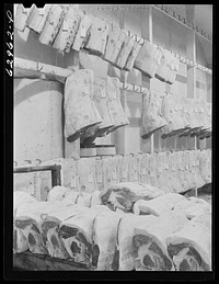 Meat in cold storage. Davidson Meat Company, suppliers of hotels, restaurants, etc. Chicago, Illinois. Sourced from the Library of Congress.