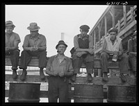 Stockyard workers during lunch hour. Chicago, Illinois. Sourced from the Library of Congress.