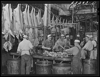 The hog cut. Packing plant, Austin, Minnesota. Sourced from the Library of Congress.