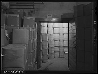 Tubs of butter in storage at Land O'Lakes plant. Minneapolis, Minnesota. Sourced from the Library of Congress.