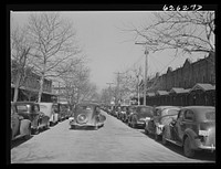 Residential section. Parked cars of shipyard workers. Newport News, Virginia. Sourced from the Library of Congress.